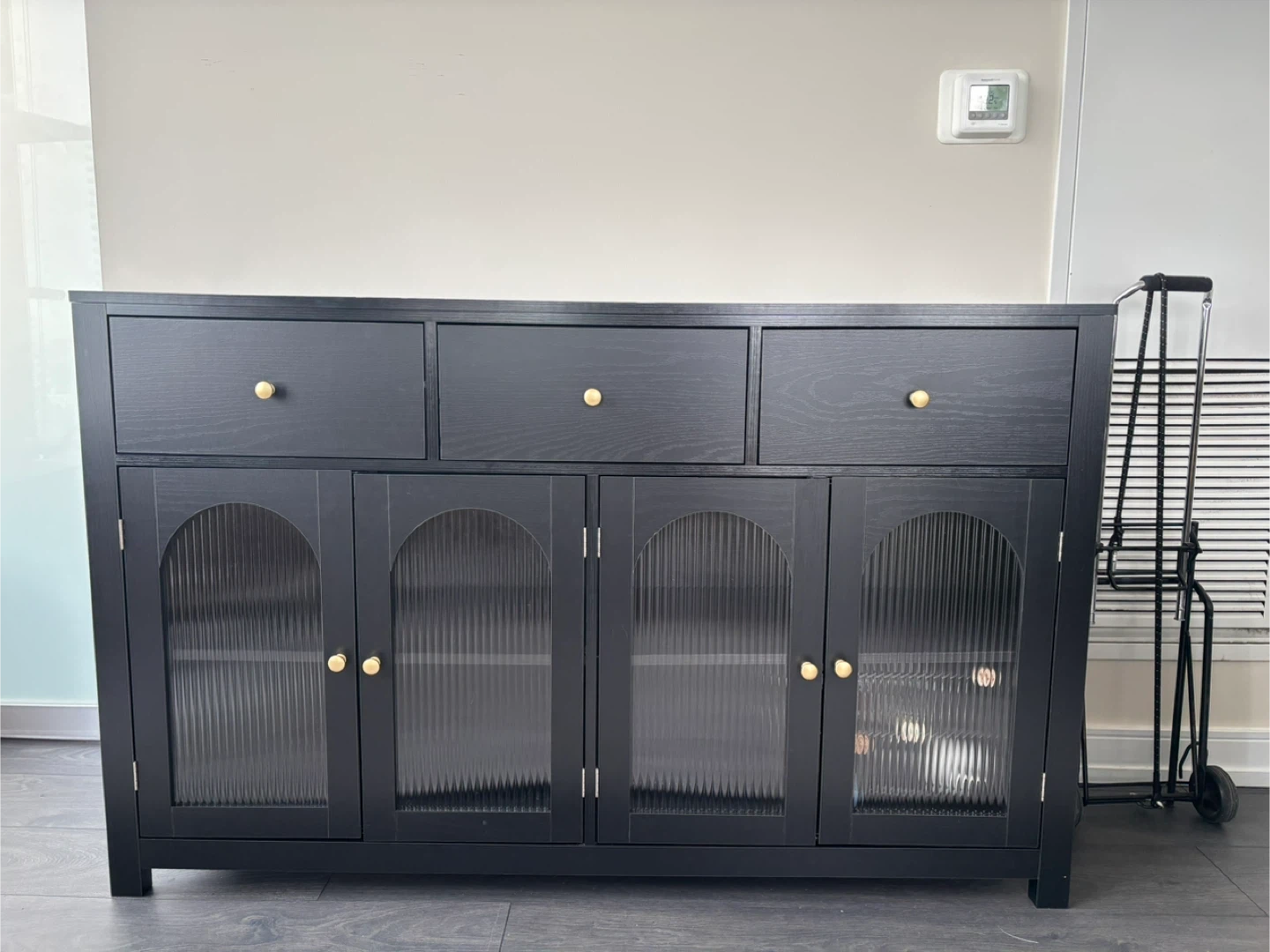 Black Buffet Cabinet with Glass Doors