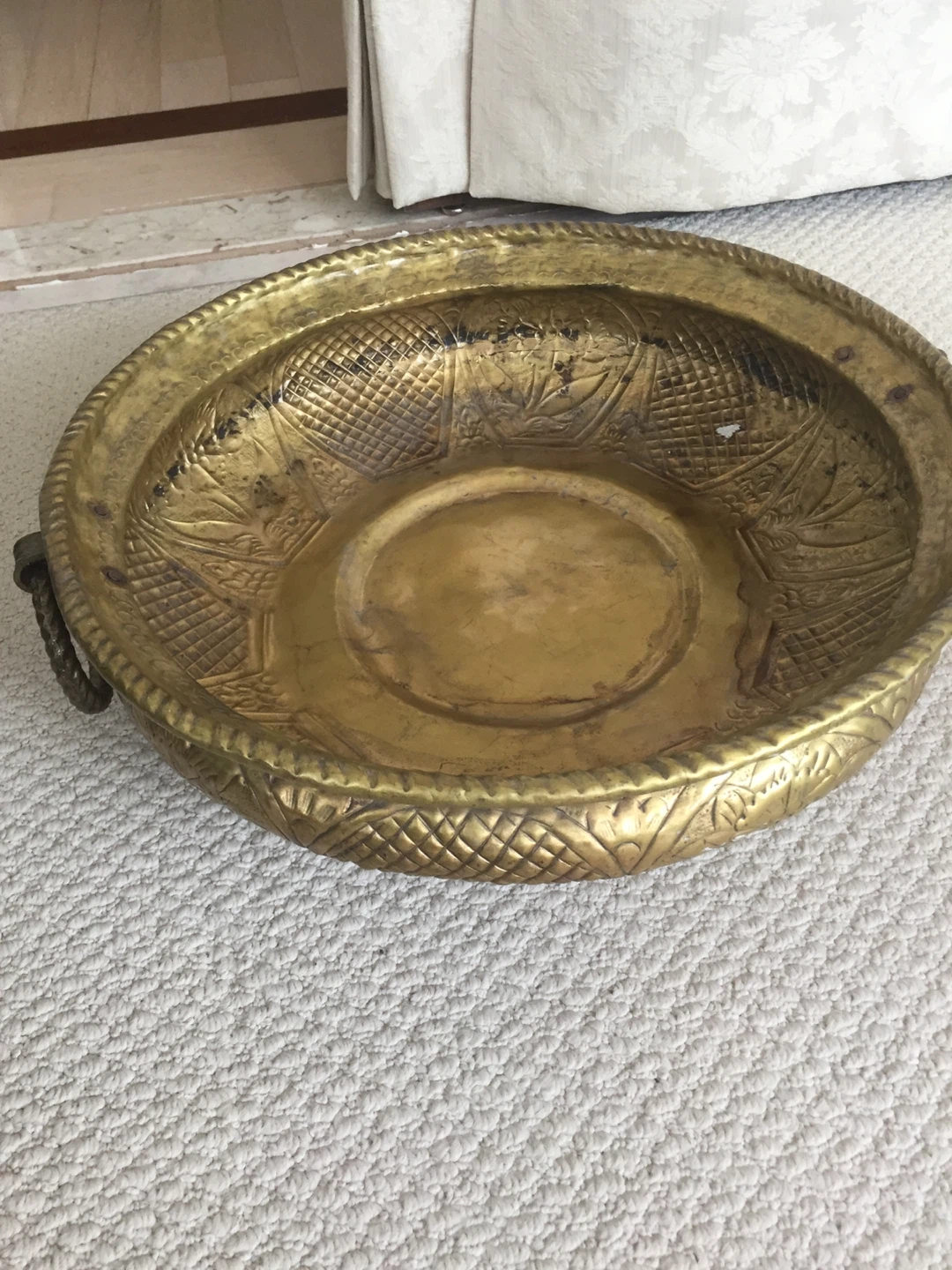 Large decorative brass bowl with handles