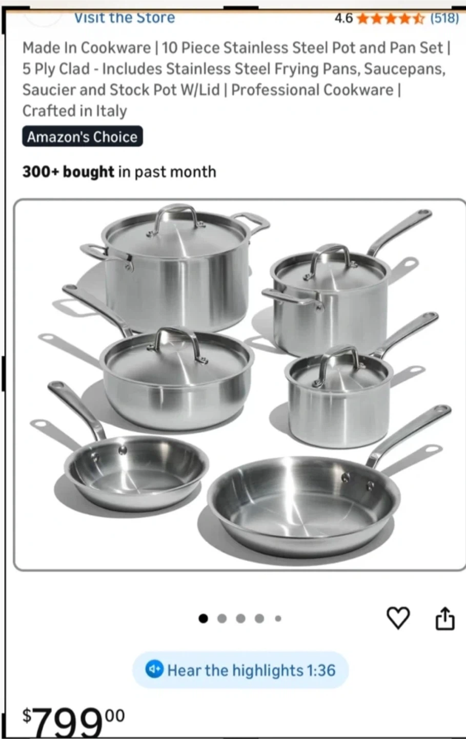 TRAMONTINA 10 Pc. Premium Stainless Steel Cookware Set - photo 4