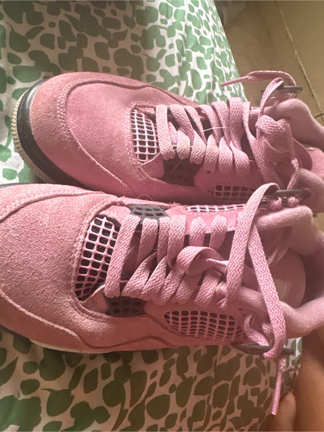 Pink Suede Jordan 4 Sneakers