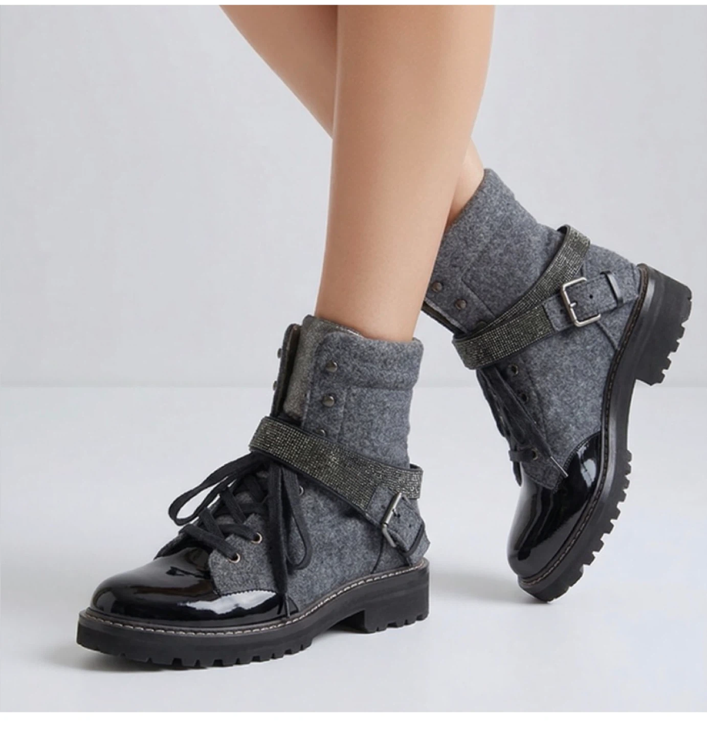 Brunello Cucinelli Women's Grey Combat Boots