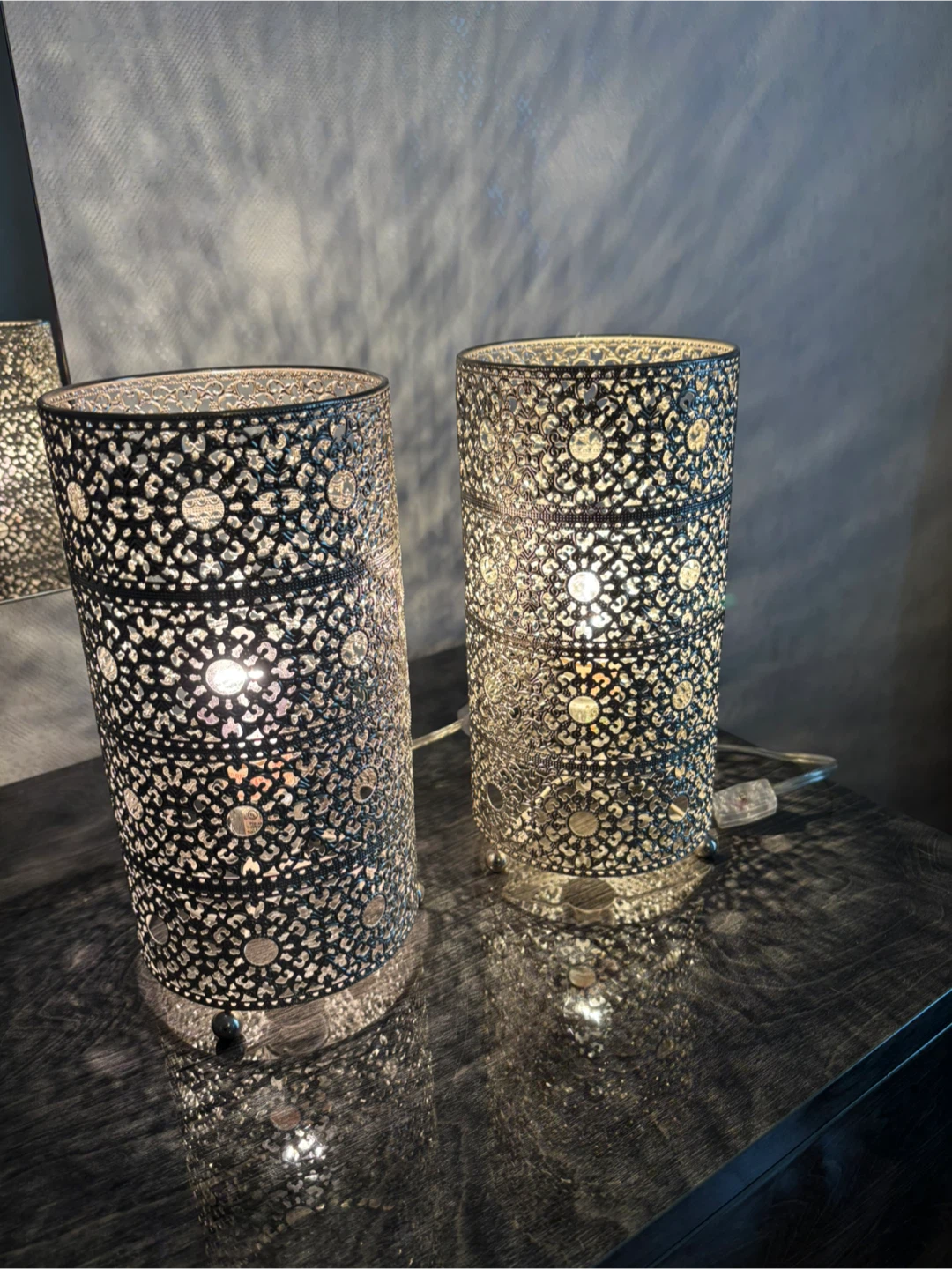 Set of 2 Ornate Metal Lanterns