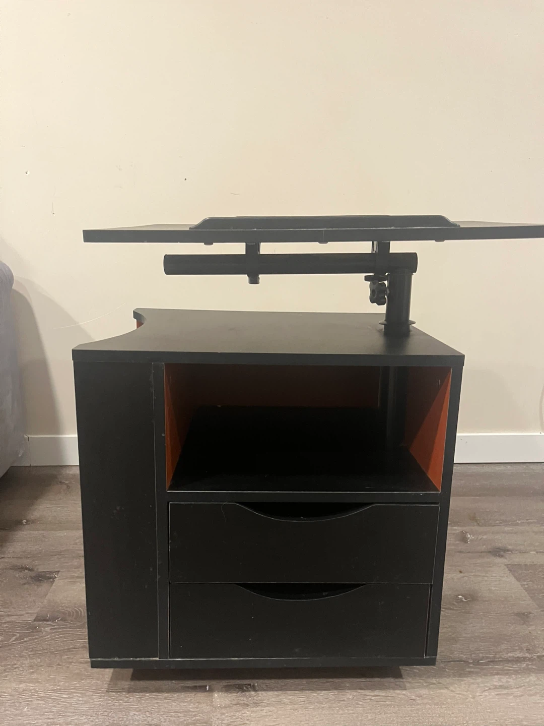 Black Rolling Desk Cart with Adjustable Tray