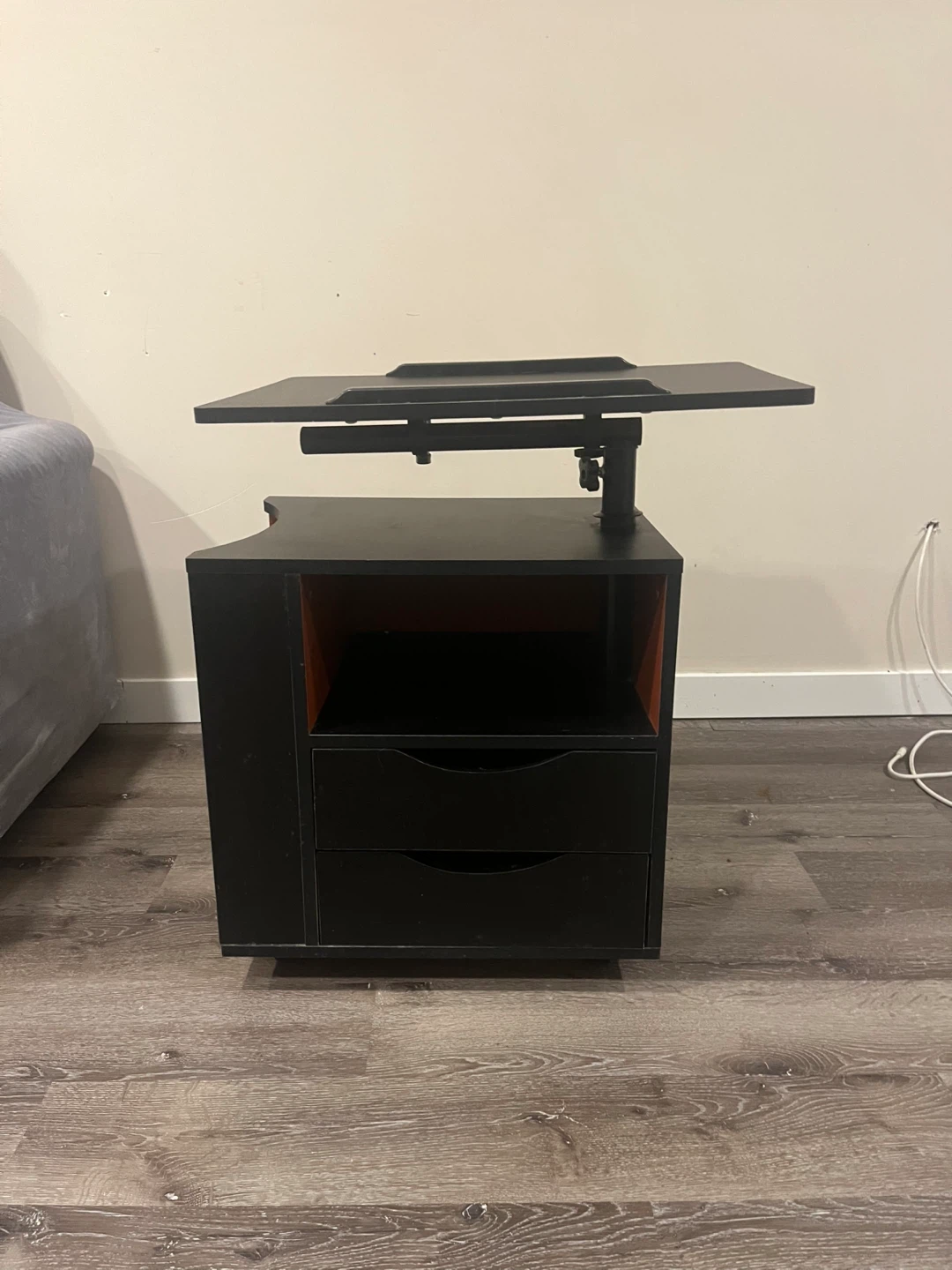 Black Rolling Desk Cart with Adjustable Tray - photo 2