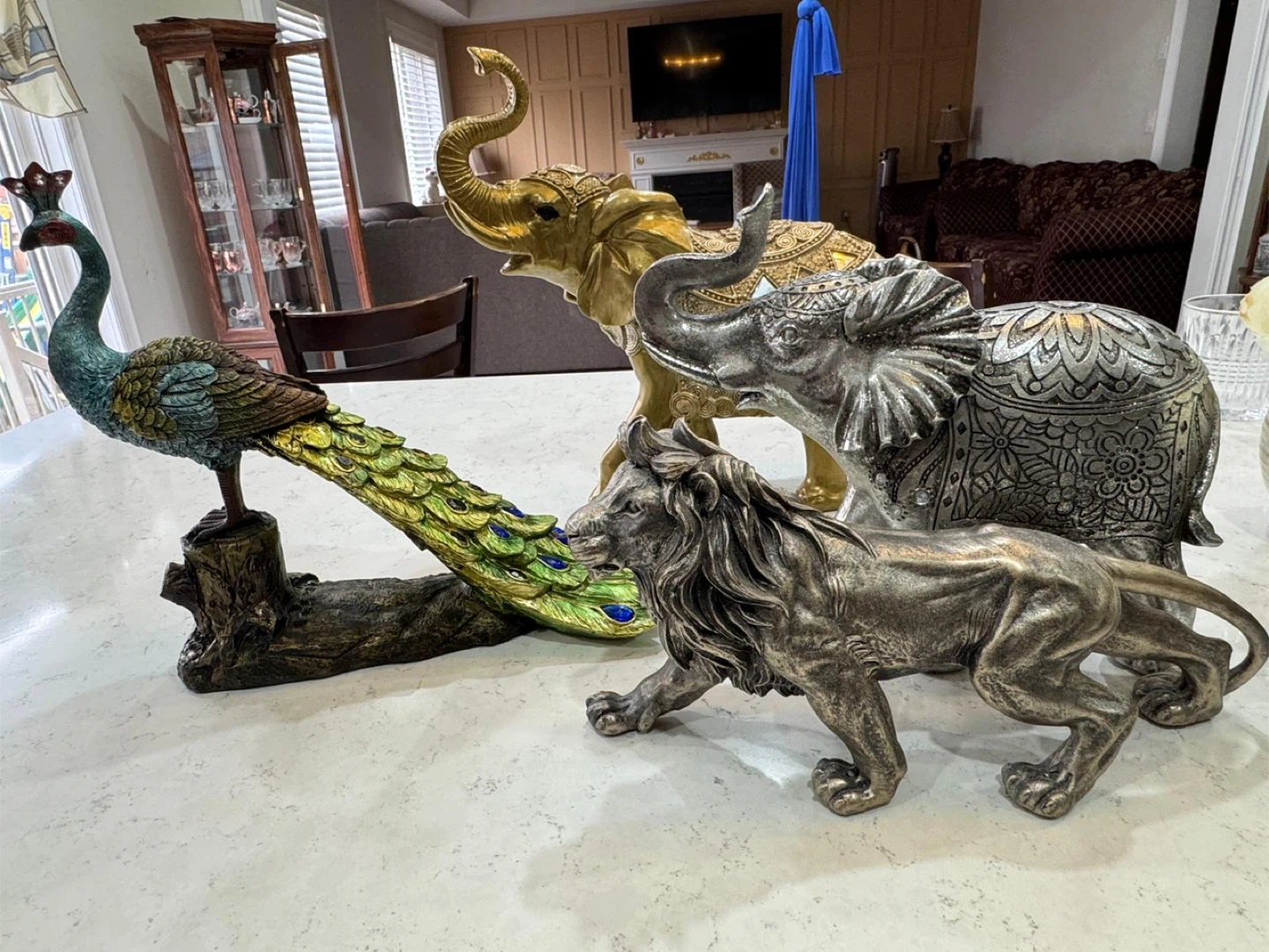 Decorative Animal Figurines (Peacock, Elephants, Lion) - photo 2