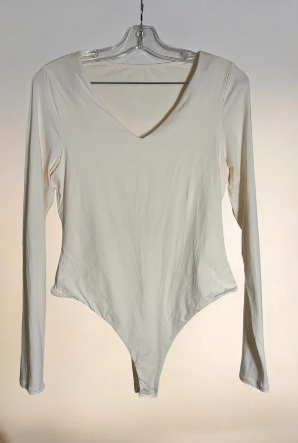 Cream Long Sleeve V-Neck Bodysuit - photo 5