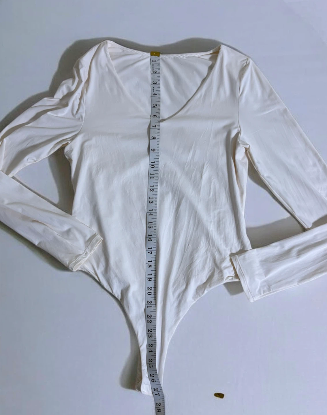 Cream Long Sleeve V-Neck Bodysuit - photo 3