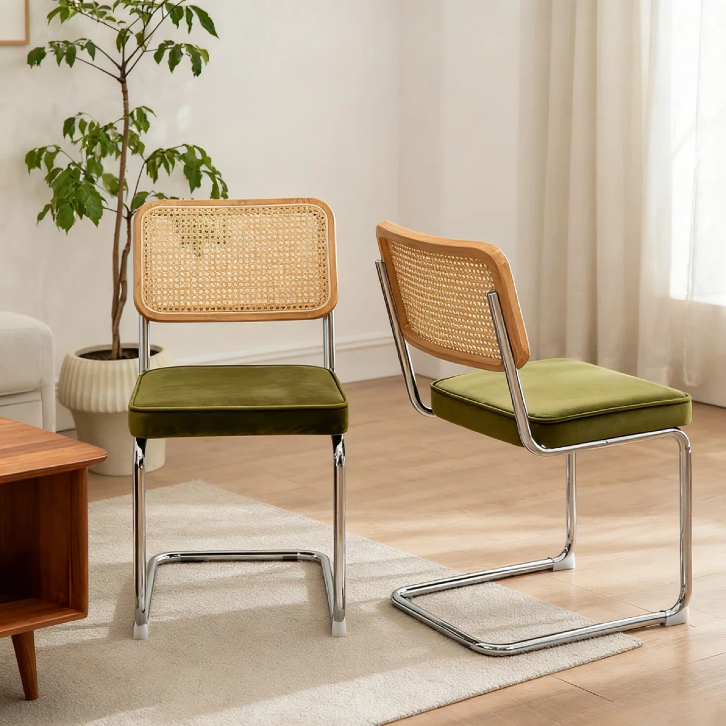 Brand new! Mid-century design rattan dining chairs (set of 2)