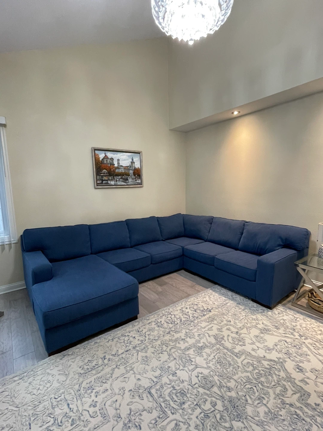 Large Blue Sectional Sofa with Chaise - photo 2