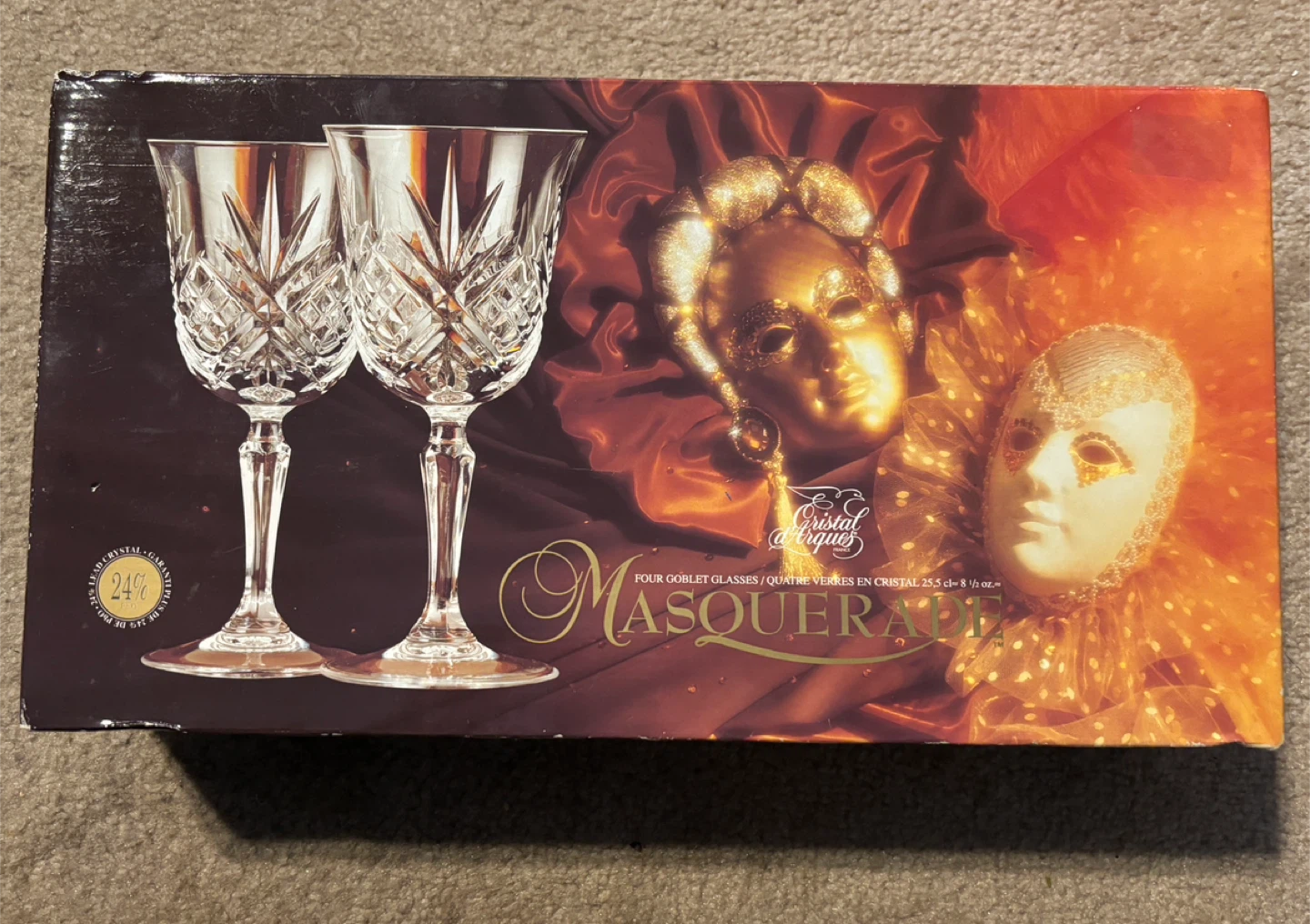 "Masquerade" Crystal Wine Glasses (Set of 4) Made in France 🥕