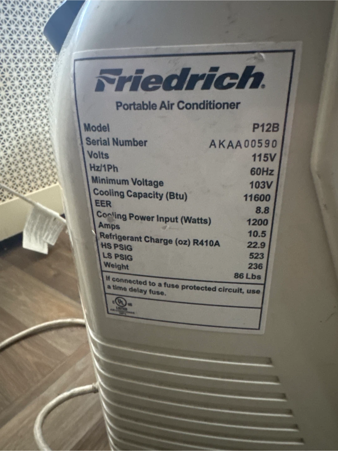Friedrich Portable Air Conditioner P12B - photo 2