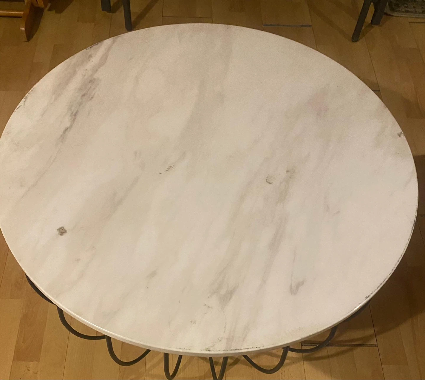 Round Coffee Table with Marble-Look Top