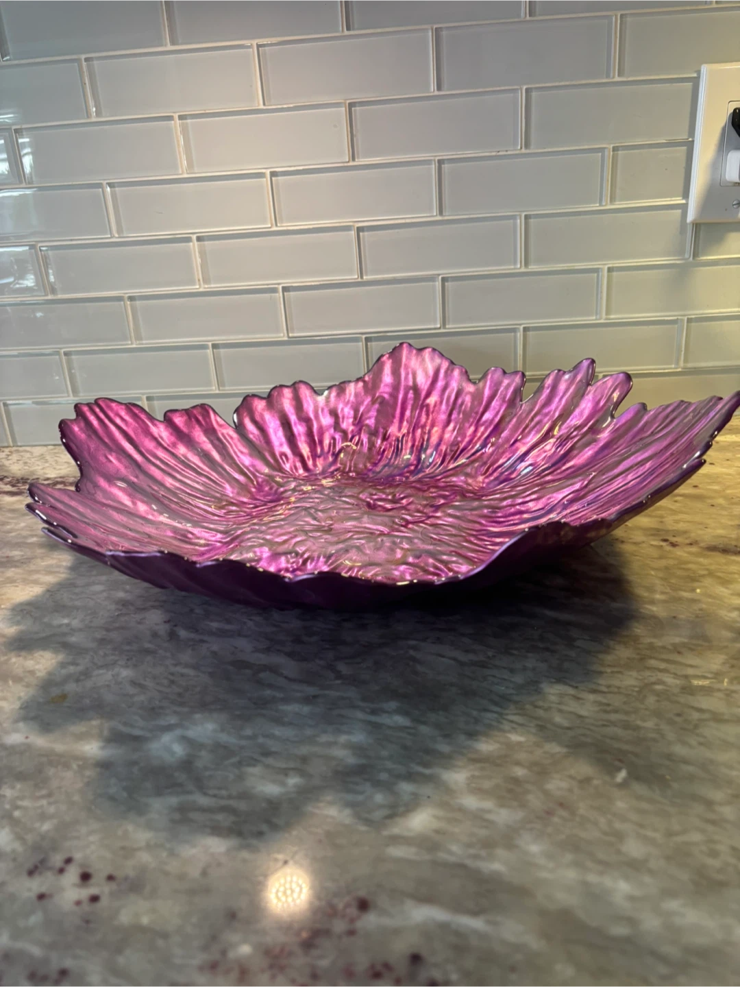 Large Iridescent Purple Flower Decorative Bowl