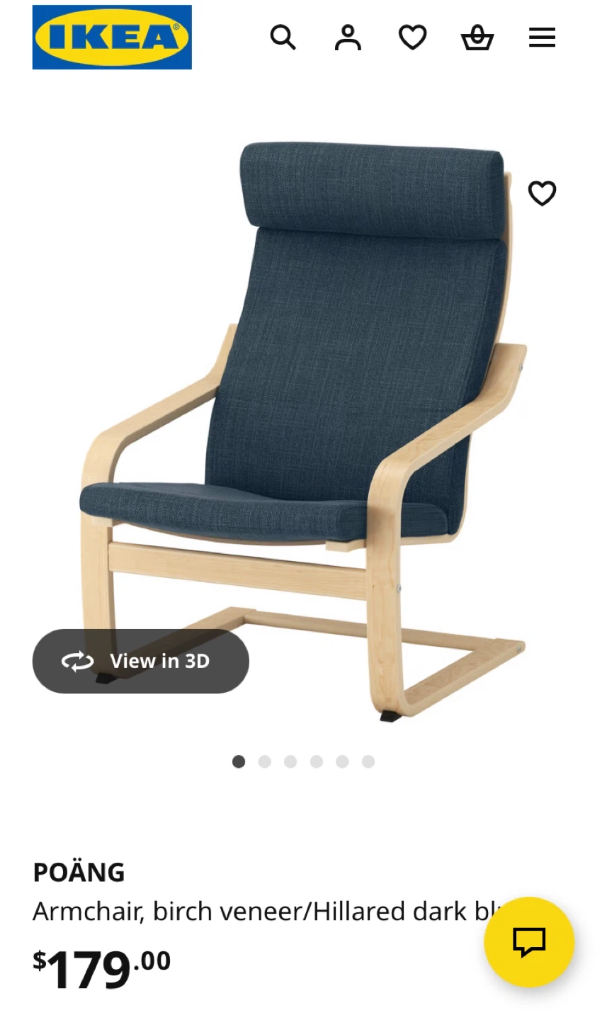 IKEA POÄNG Armchair, Birch Veneer/Hillared Dark Blue