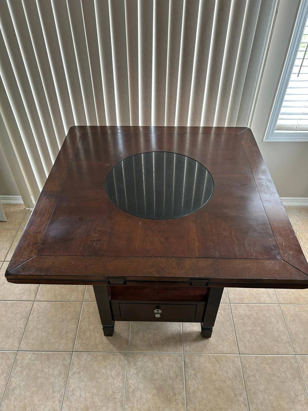 Dark Wood Dining Table with Drawer 🥕
