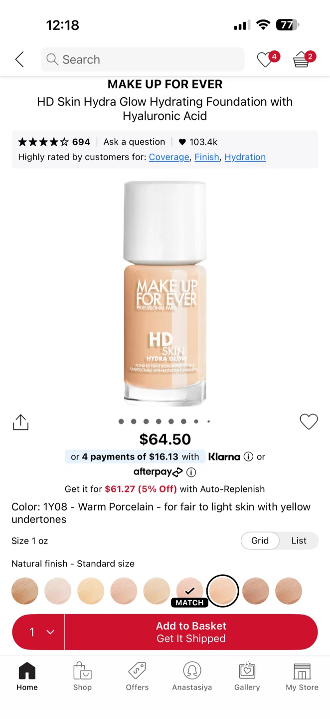 MAKE UP FOR EVER HD Skin Hydra Glow Foundation 1Y08 - photo 3