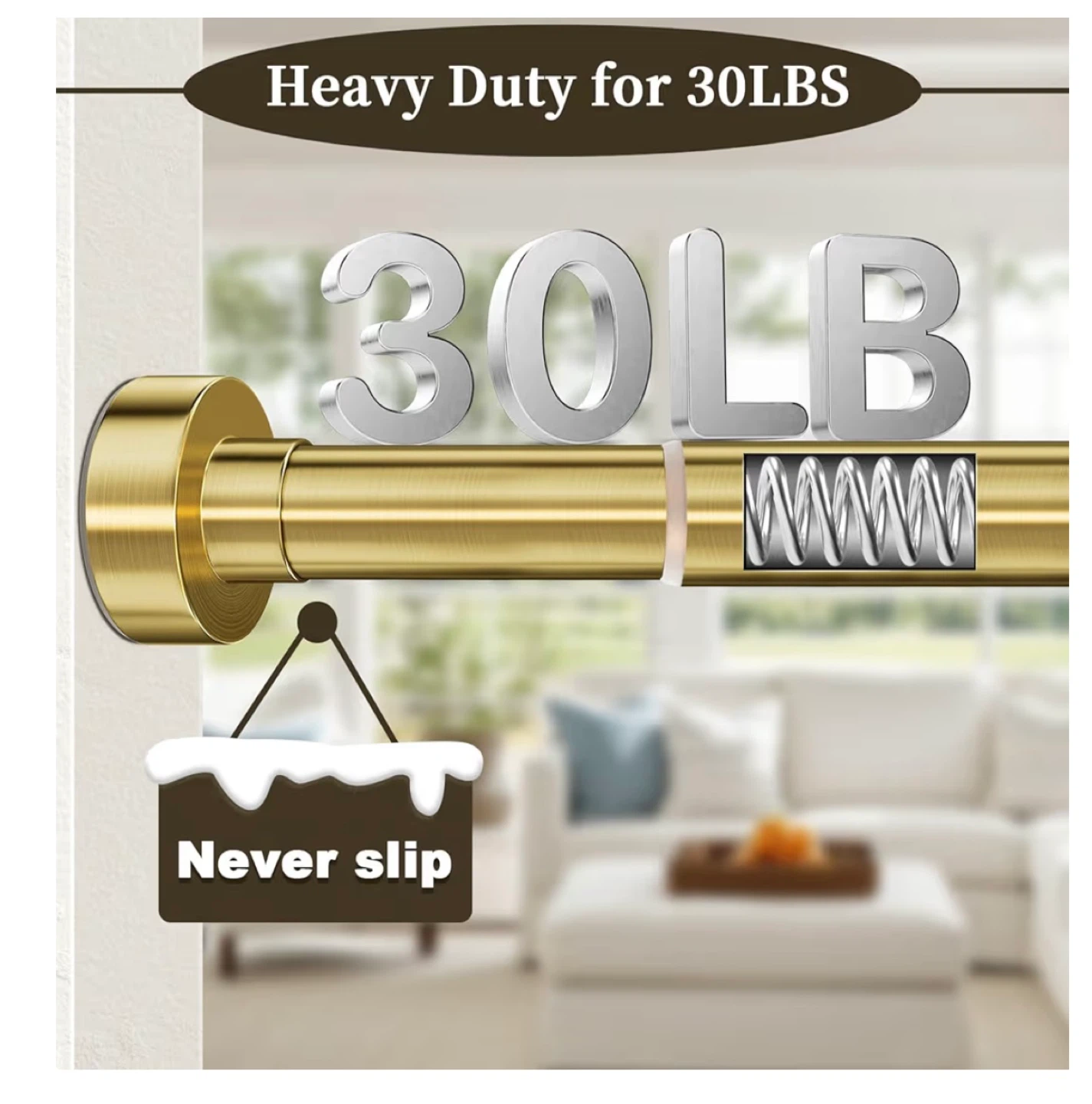 YNL Tension Shower Curtain Rod - Brushed Gold 34-66 inches - photo 5