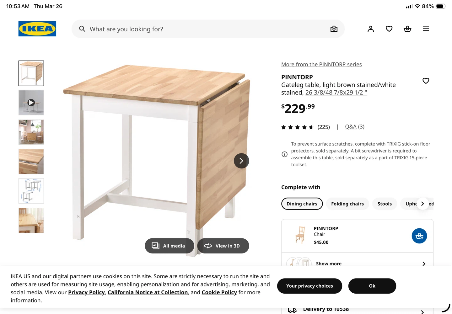 IKEA PINNTORP Gateleg Table - Light Brown/White - photo 2