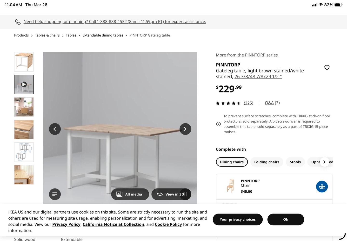 IKEA PINNTORP Gateleg Table - Light Brown/White - photo 5