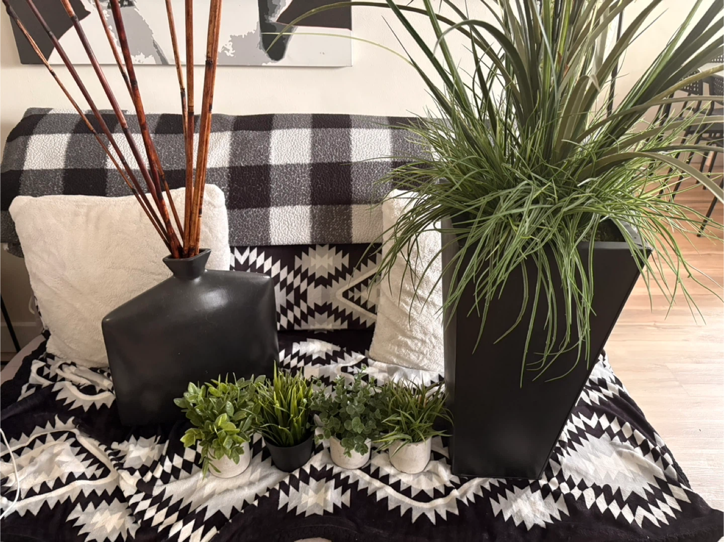 Black Modern Planter with Artificial Grass