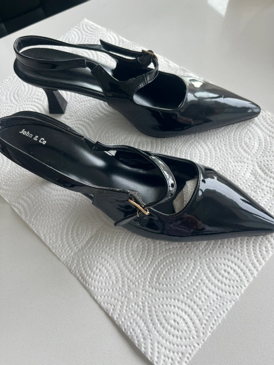 John & Co Black Patent Slingback Heels - Size 40 - photo 3