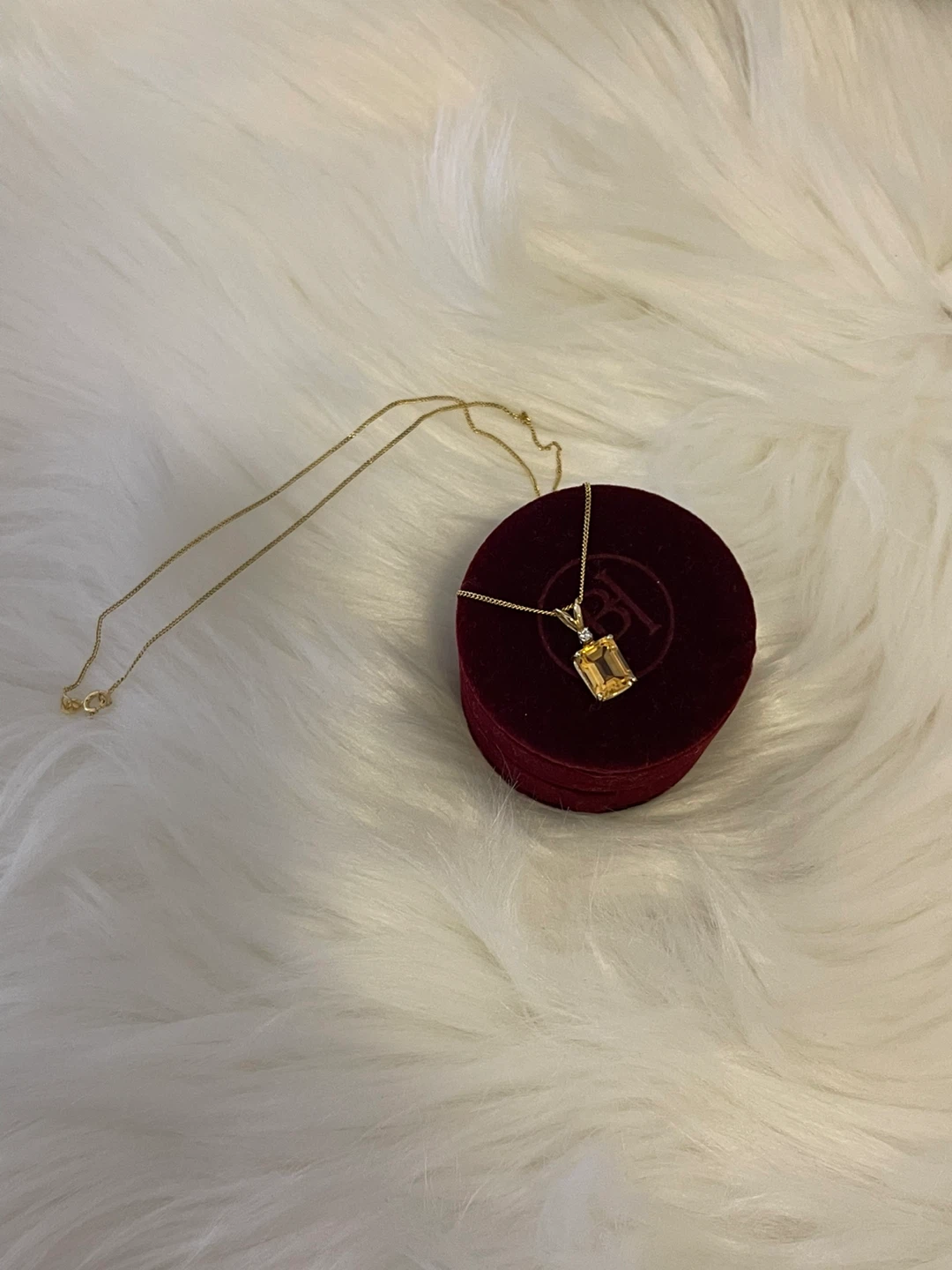 RARE- VINTAGE 14K Gold Citrine 2crt w/ diamond  + New 10k chain