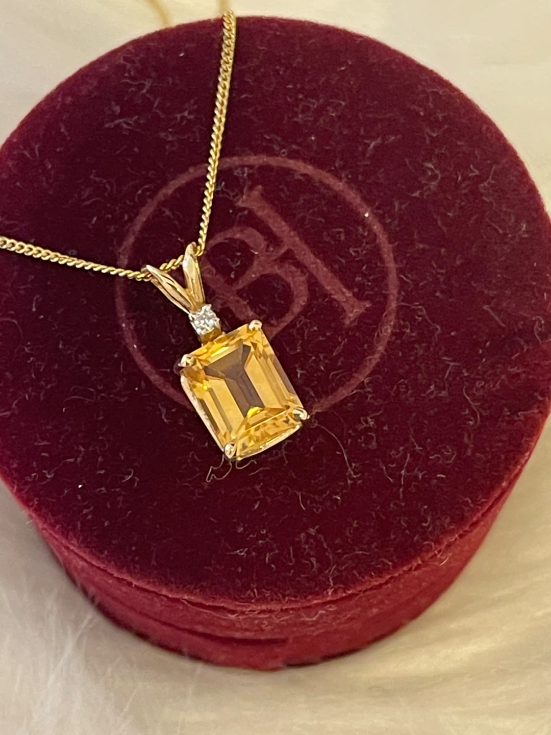 RARE- VINTAGE 14K Gold Citrine 2crt w/ diamond  + New 10k chain - photo 2