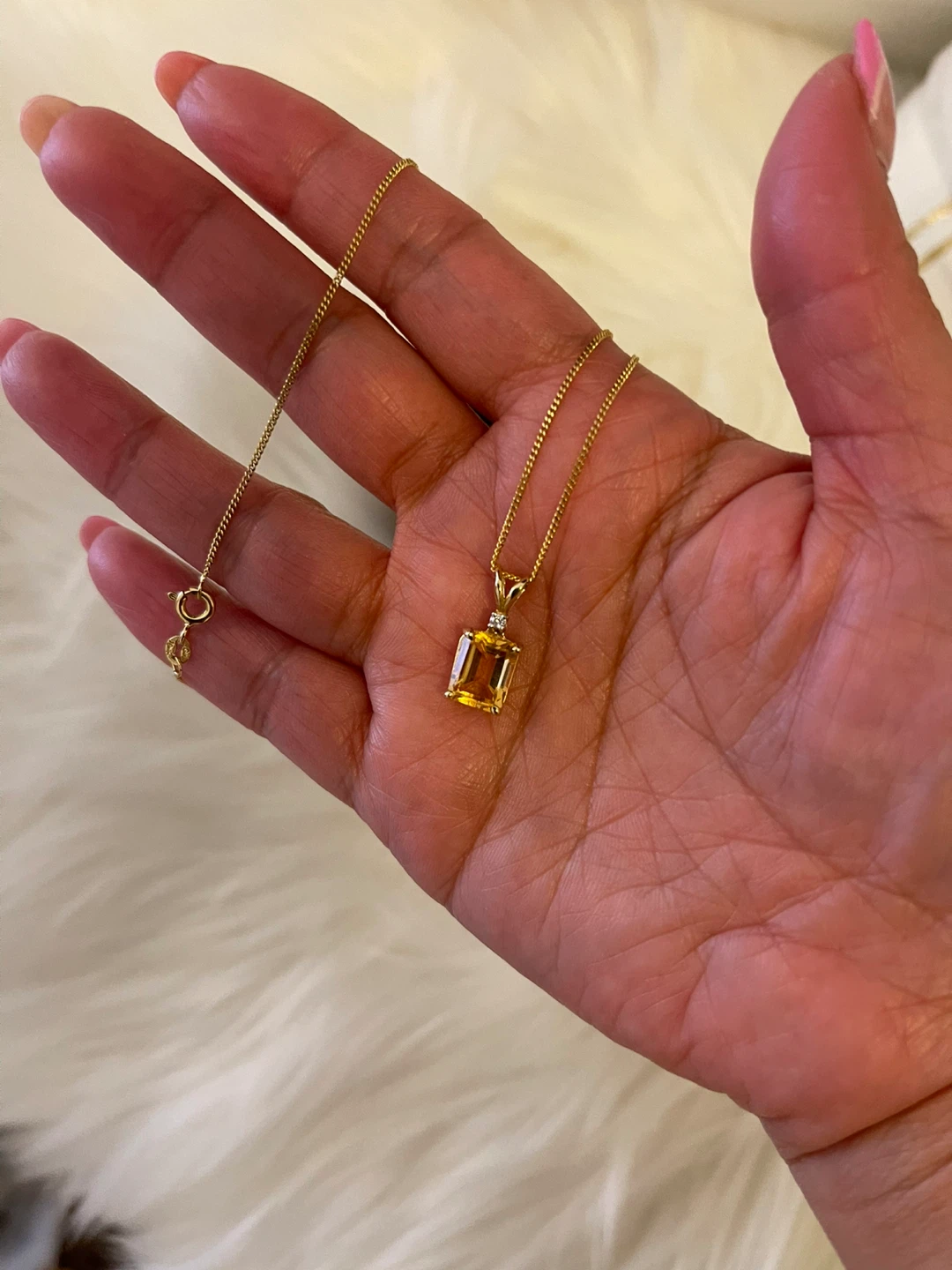 RARE- VINTAGE 14K Gold Citrine 2crt w/ diamond  + New 10k chain - photo 3