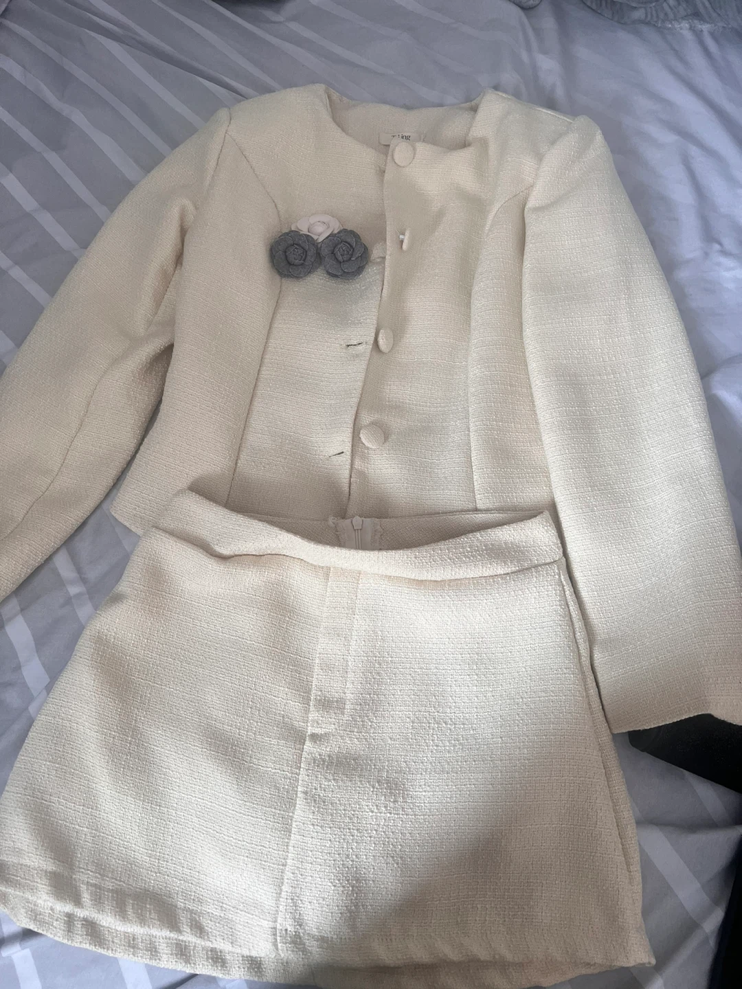 Cream Tweed Skirt and Jacket Set