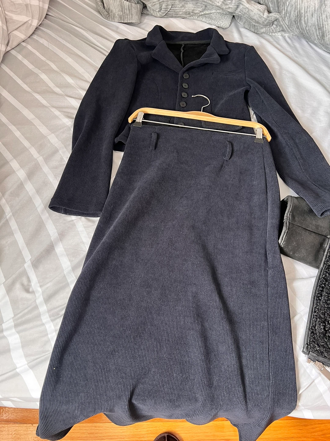Dark Navy Corduroy Skirt Suit Set