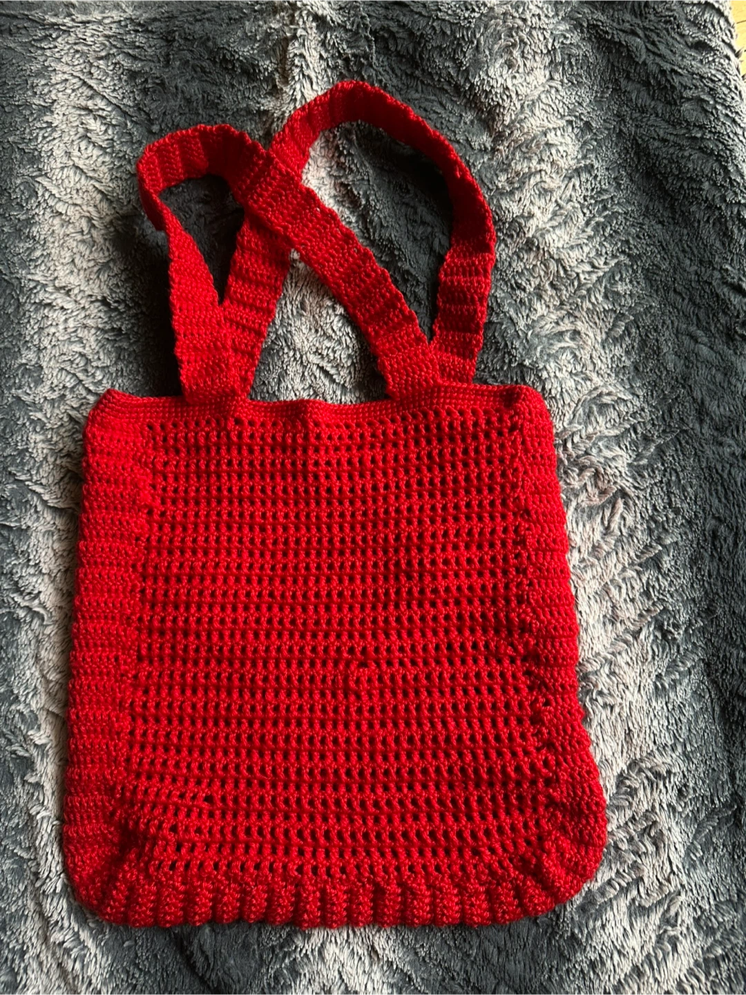 Handmade Red Crochet Tote Bag with Charm - photo 3