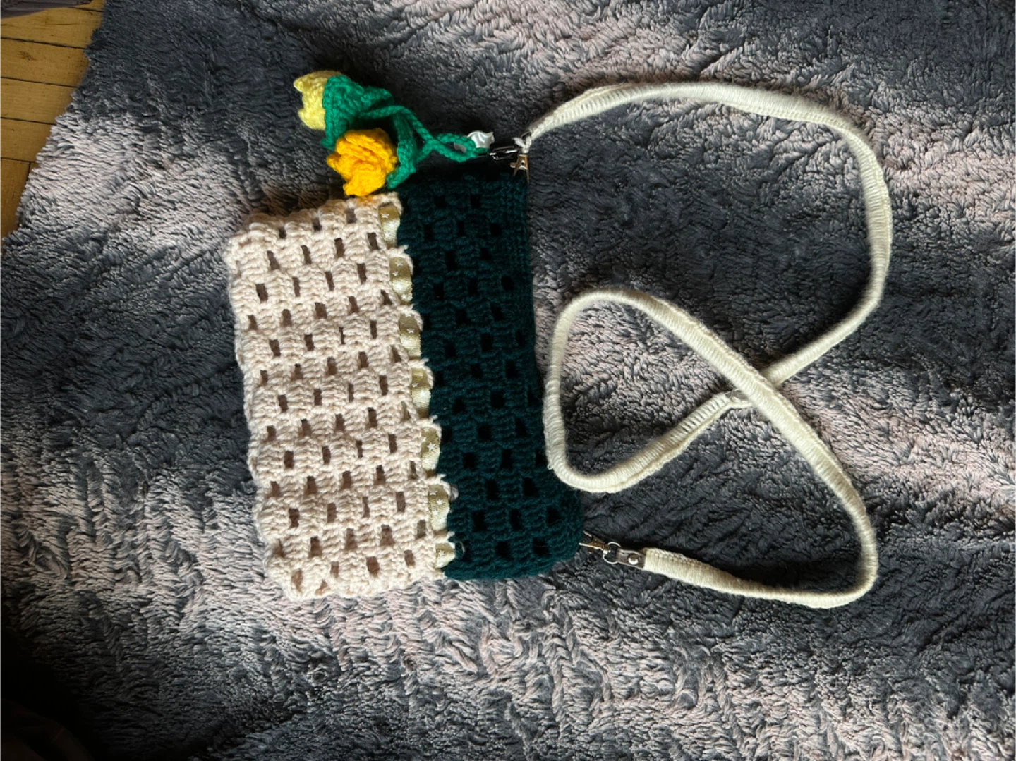 Handmade Crochet Crossbody Bag with Flower Embellishments - photo 3