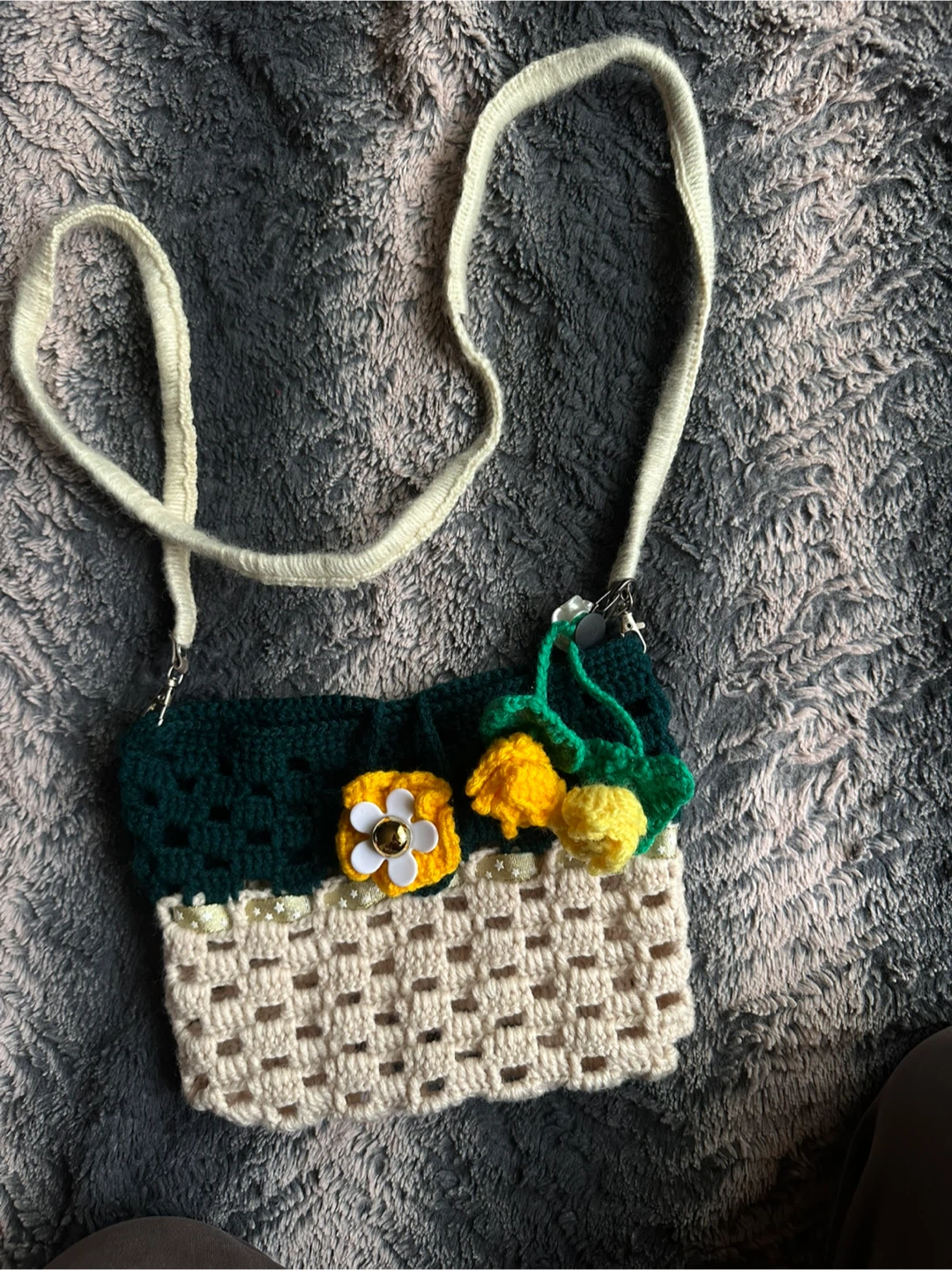 Handmade Crochet Crossbody Bag with Flower Embellishments - photo 2