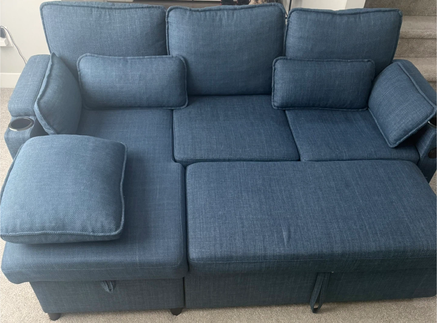 Blue Sectional Sofa Bed with Storage