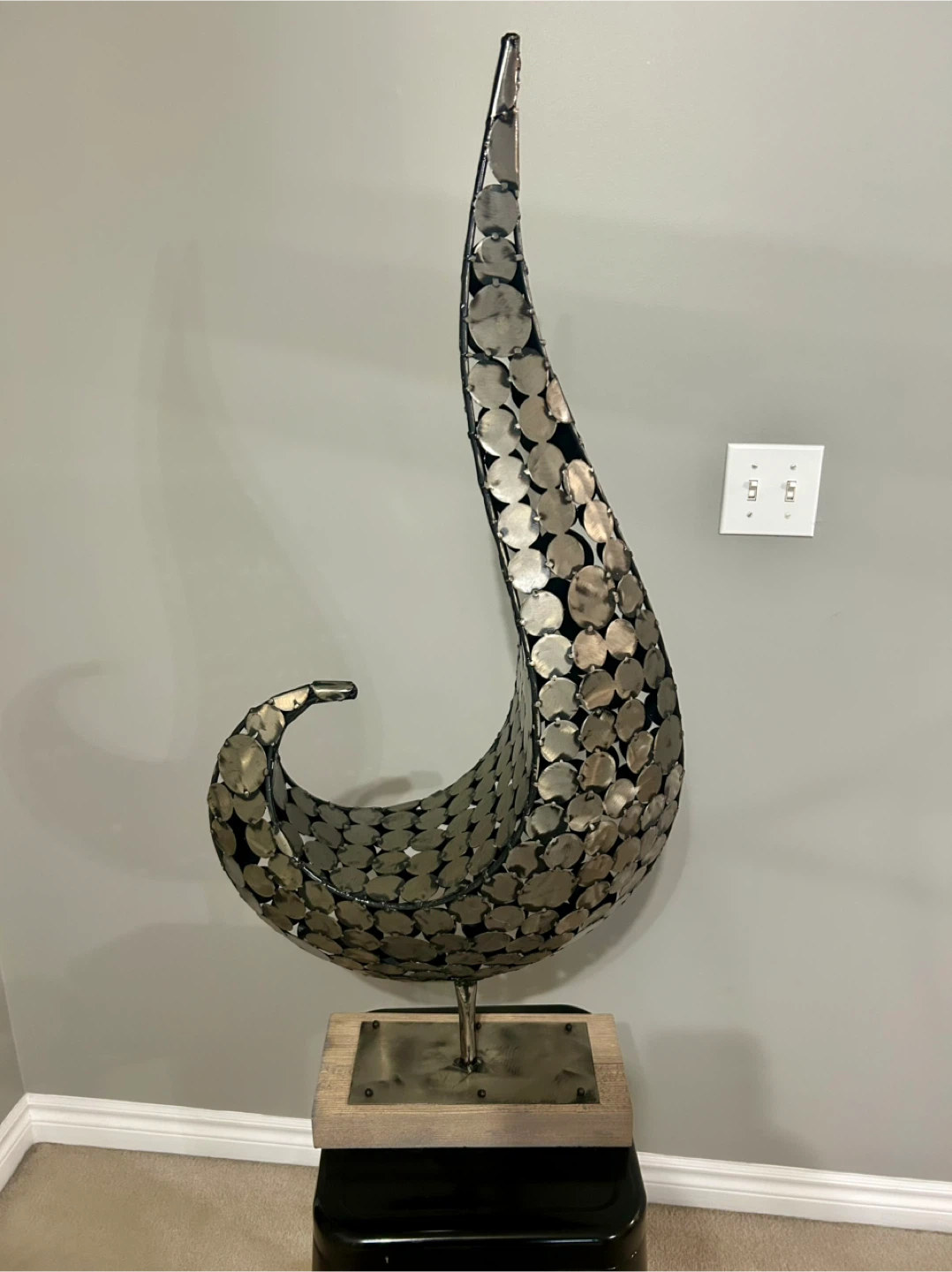 Metal Swirl Sculpture with Wooden Base - photo 2