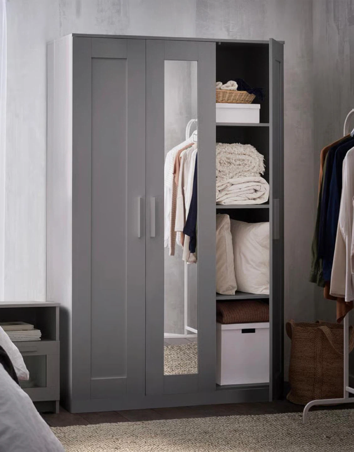 Wardrobe with Mirror - Grey - photo 2