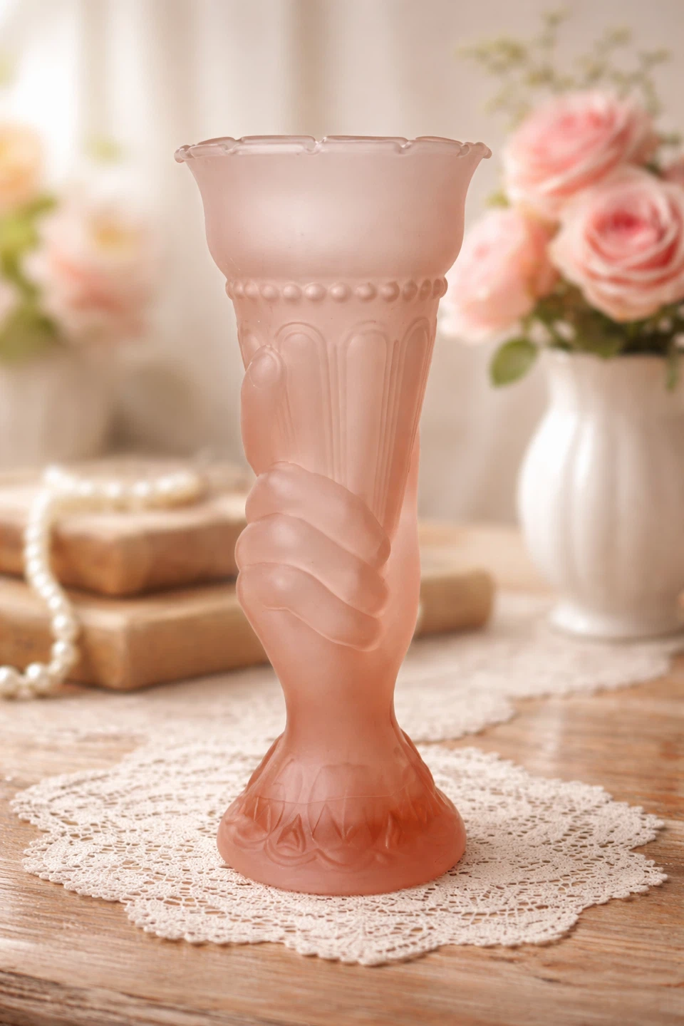 Pink Frosted Glass Hand Vase