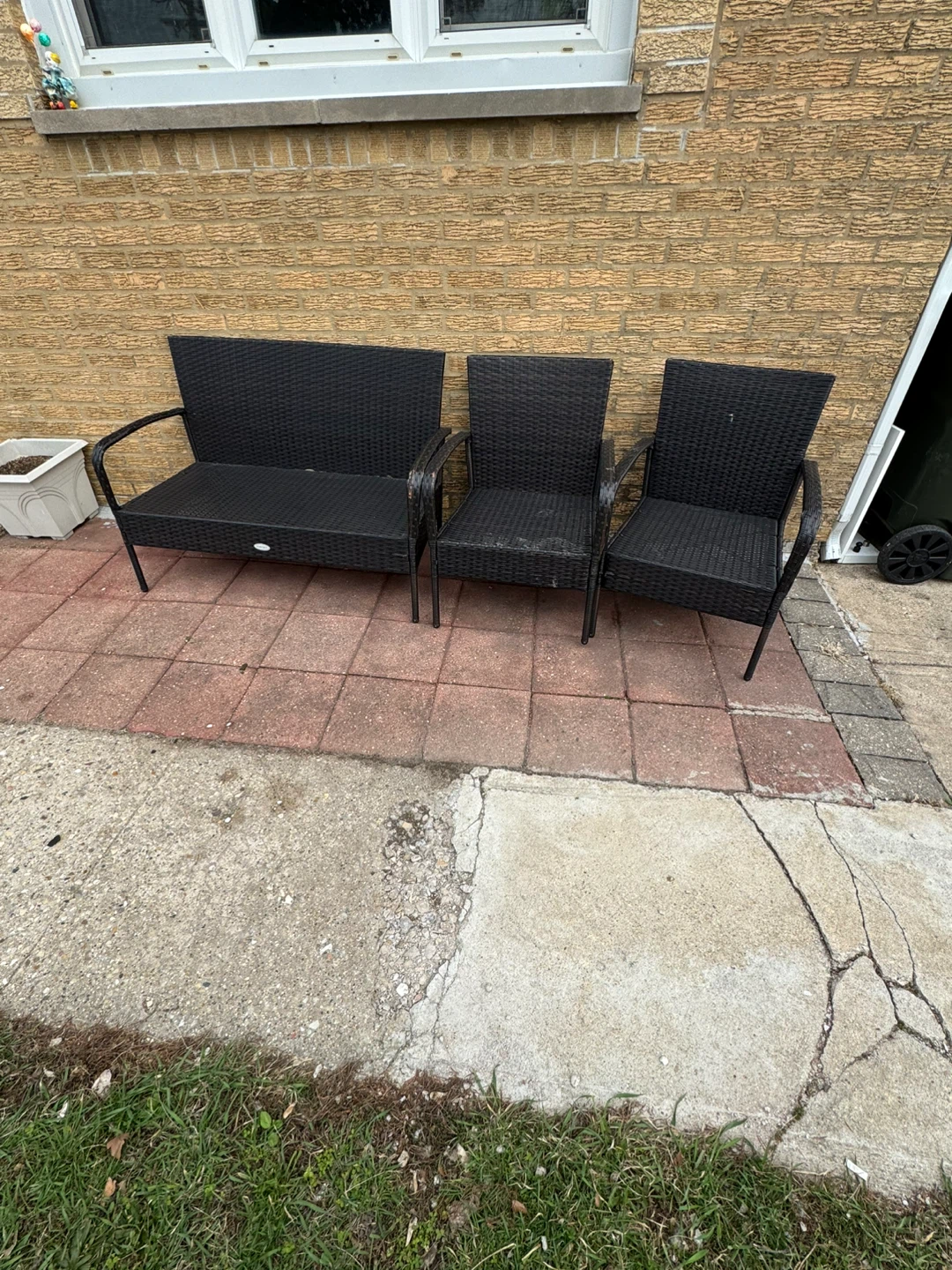 Black Wicker Patio Loveseat and Chairs Set