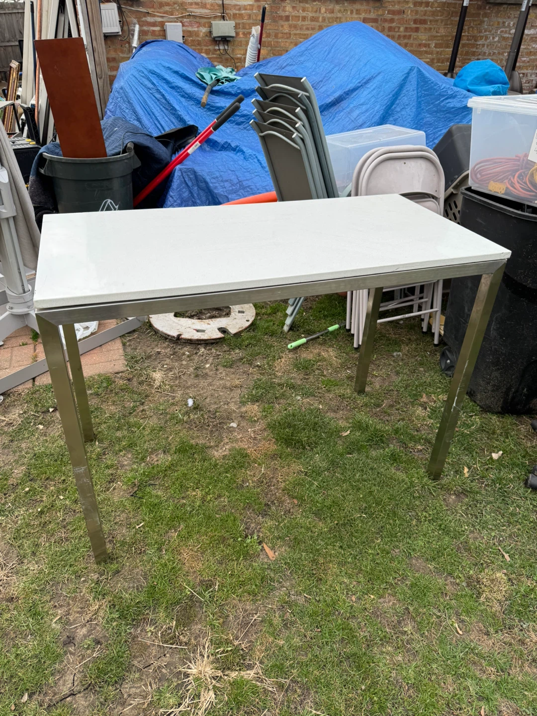 White marble Top Metal Frame Table - photo 3