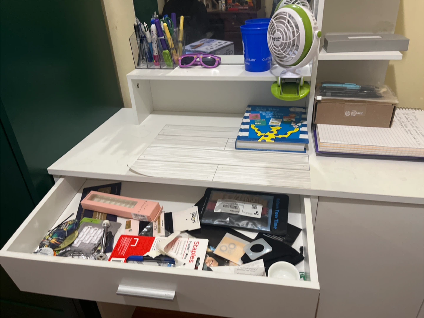 White Vanity Desk with Mirror and Storage - photo 2