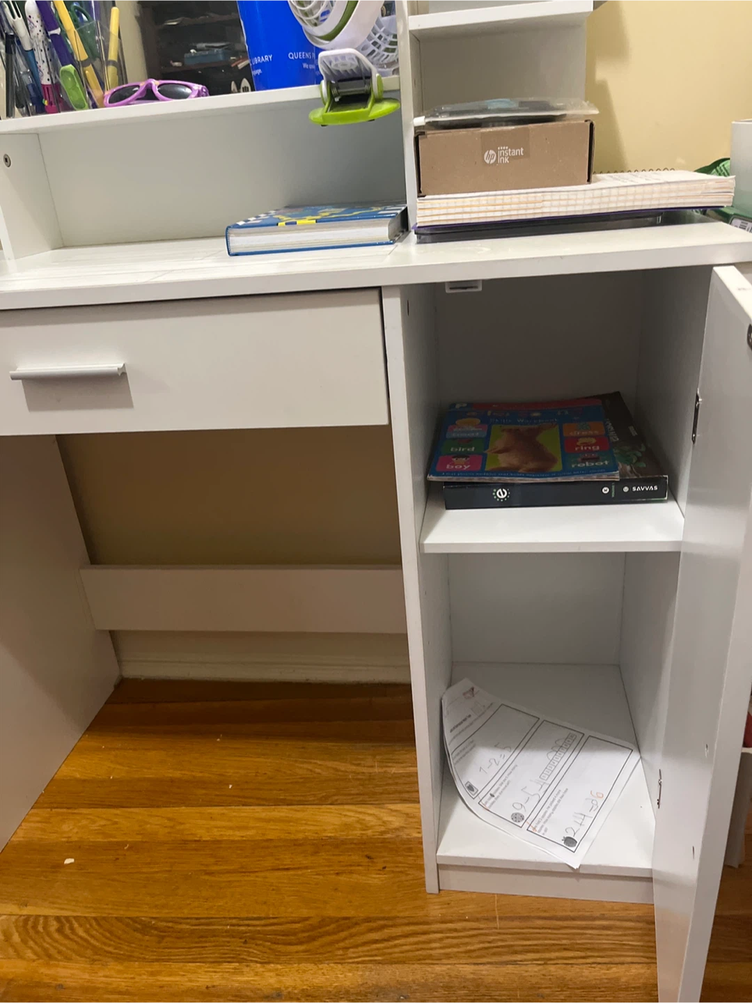 White Vanity Desk with Mirror and Storage - photo 3