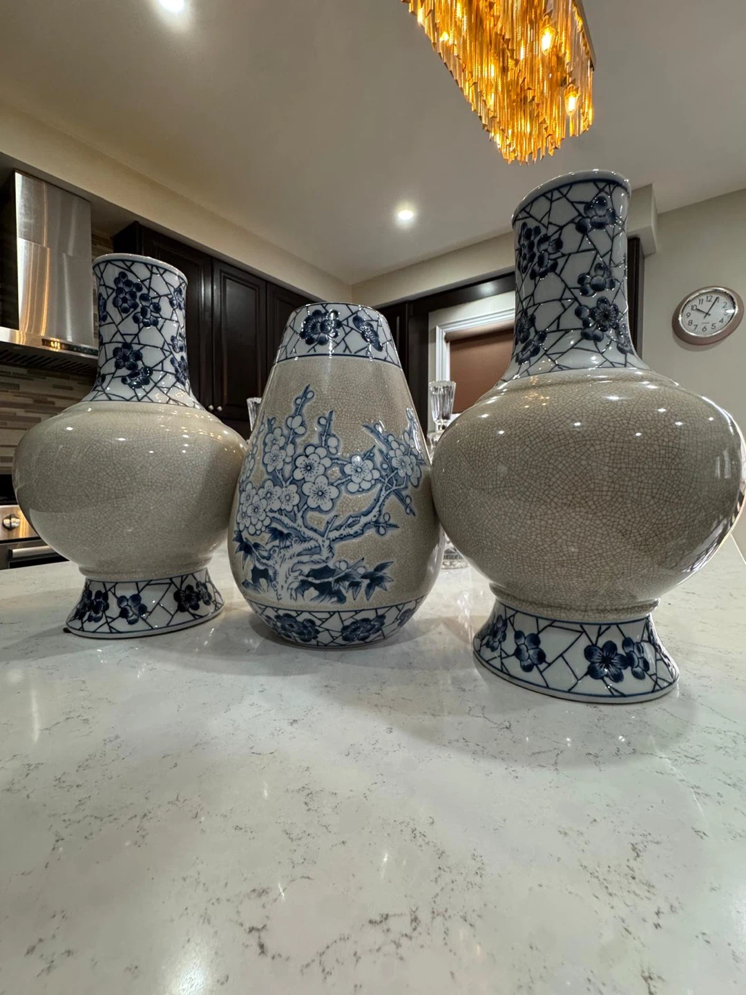 Set of 3 Blue and White Ceramic Vases
