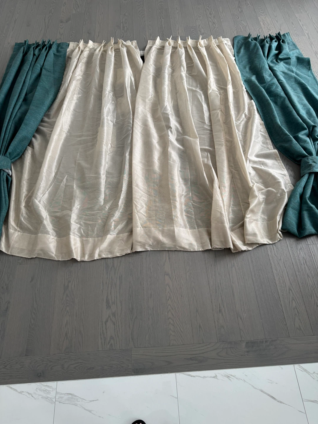 Sheer Cream & Teal Curtains