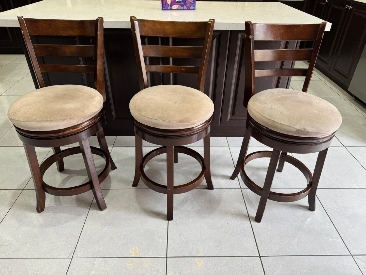 Set of 3 Wooden Swivel Bar Stools
