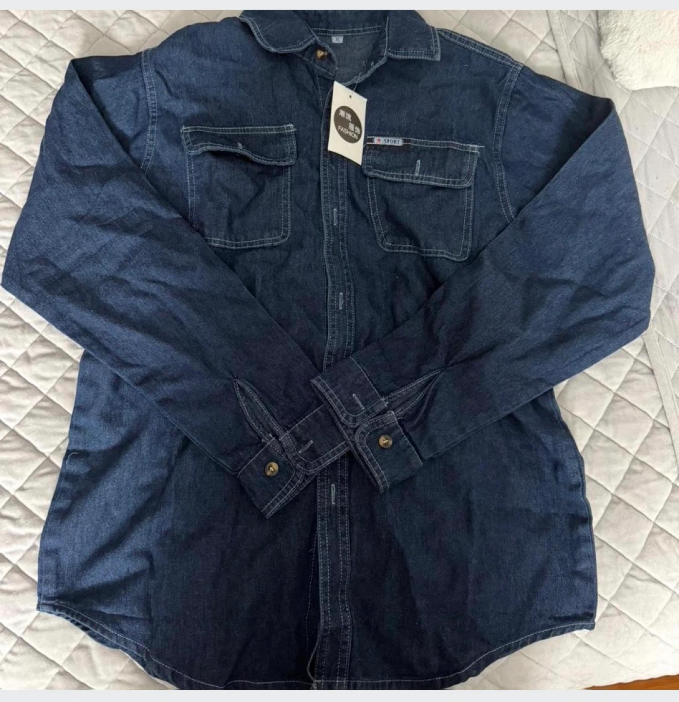 Dark Blue Denim Button-Up shirt, size XL (fit like L)
