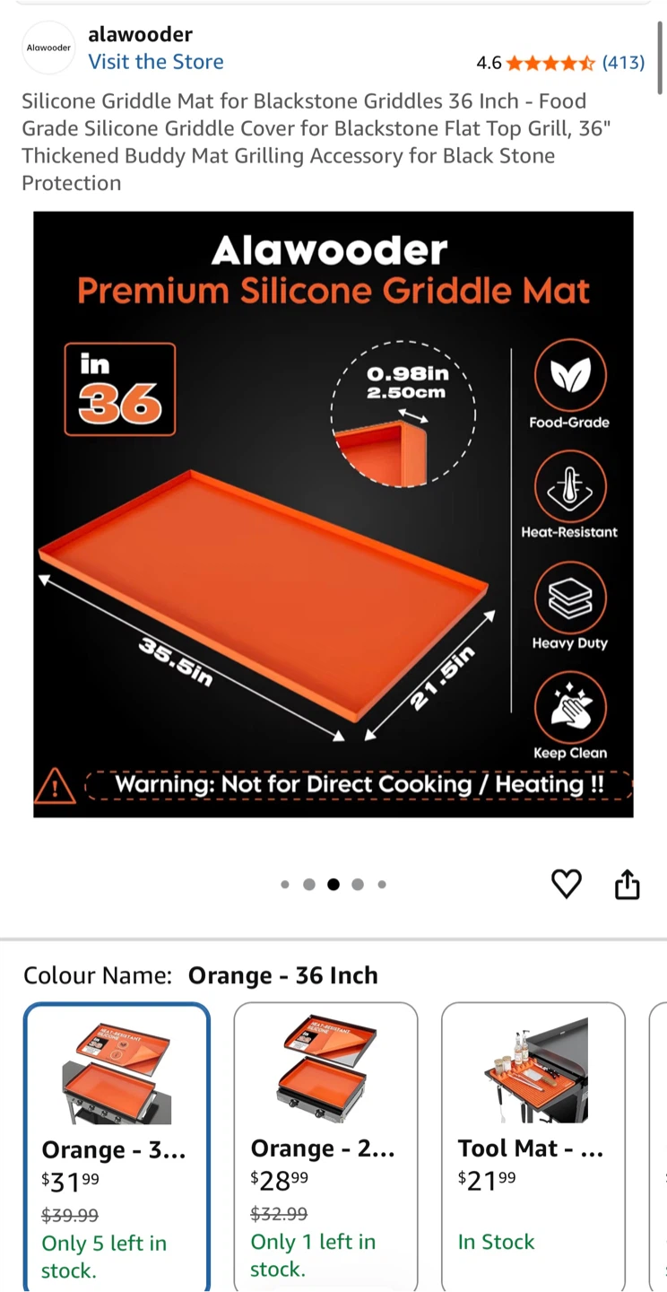 Alawooder Silicone Griddle Mat for Blackstone Griddles 36 Inch - photo 2
