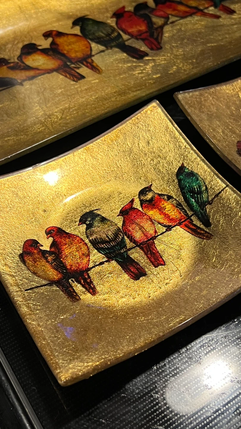 Gold Decorative Trays with Bird Design (Set of 3) - photo 2