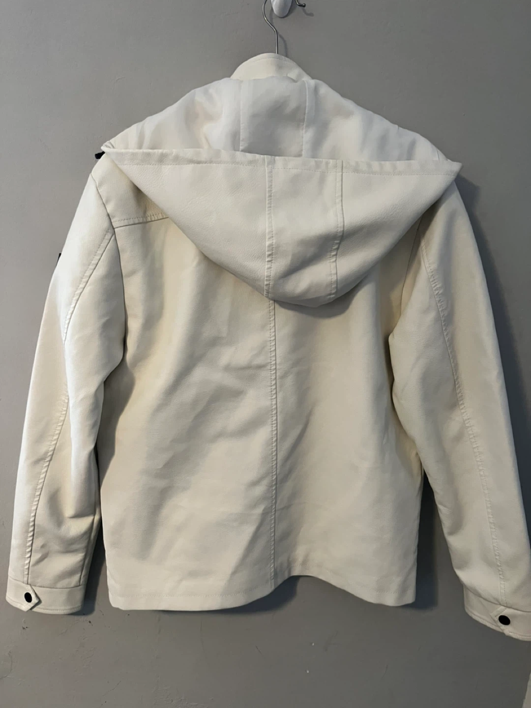 Men’s White Faux Leather Jacket With Detachable Hood - photo 2