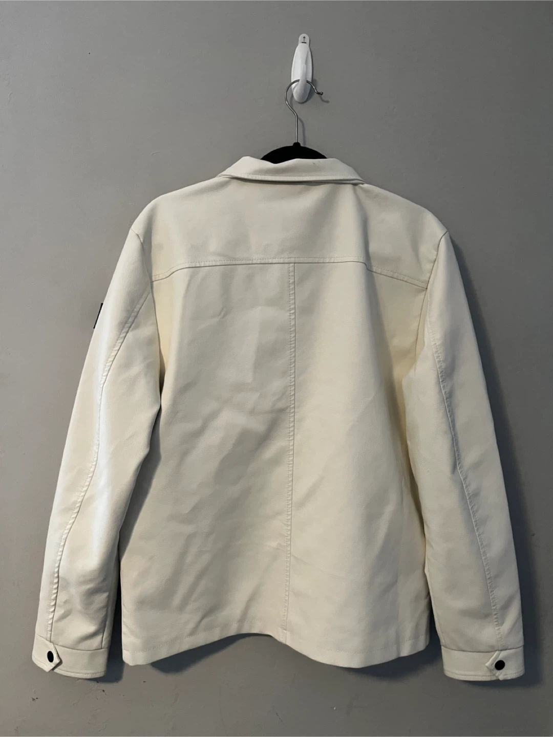 Men’s White Faux Leather Jacket With Detachable Hood - photo 4