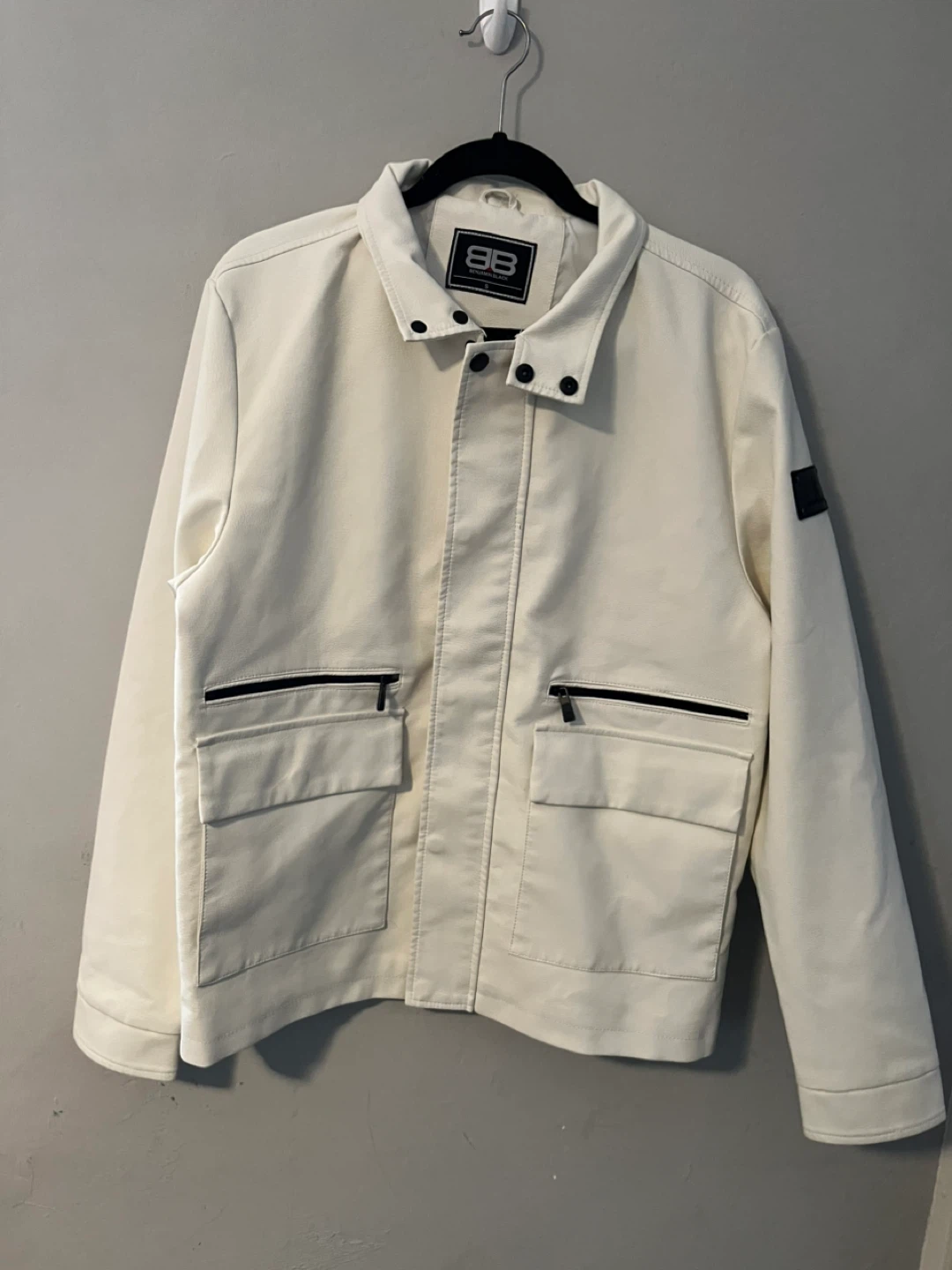 Men’s White Faux Leather Jacket With Detachable Hood - photo 3